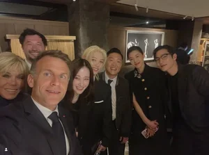 Pertemuan Presiden Macron, Jun Ji-hyun, dan Felix, “Selfie Khusus Presiden Prancis yang Hadirkan Wajah K-STAR”