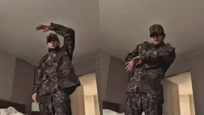 BTS Jungkook·V Wear Military Uniform for New Song 'SWIM' Challenge…Sharp Visuals Catch Attention